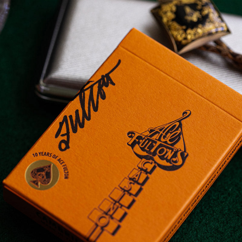 ace authentic limited edition playing cards ACE FULTON'S 10 YEAR ANNIVERSARY SUNSET ORANGE PLAYING CARDS ARTIST PR –  Fulton's Playing Cards