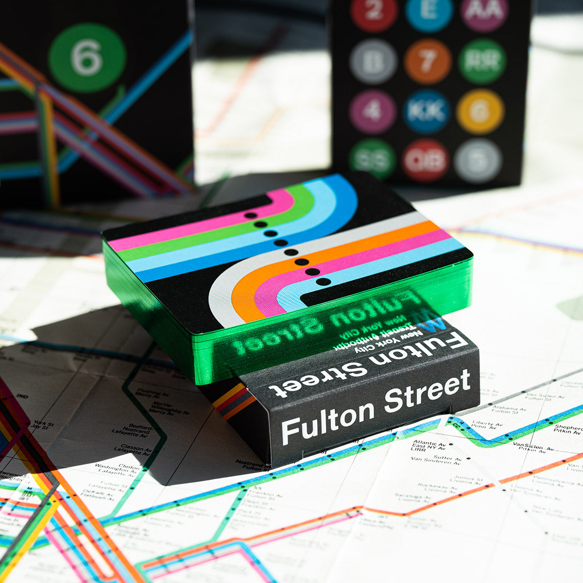 GILDED BLACK LIMITED EDITION FULTON STREET MTA PLAYING CARDS (1972 VIGNELLI MAP)