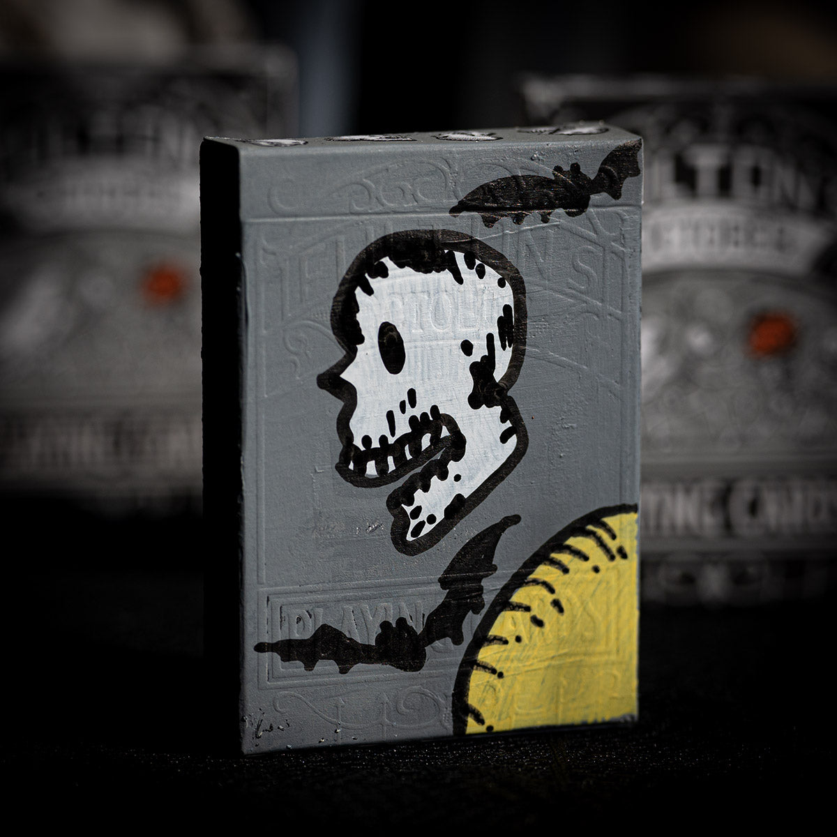 OCTOBER GRANITE TOMBSTONE 1 of 1 Hand Painted SKULL HEAD BATS