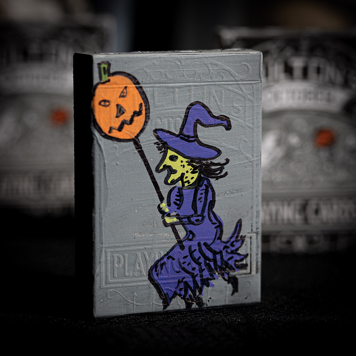 OCTOBER GRANITE TOMBSTONE 1 of 1 Hand Painted FLYING WITCH