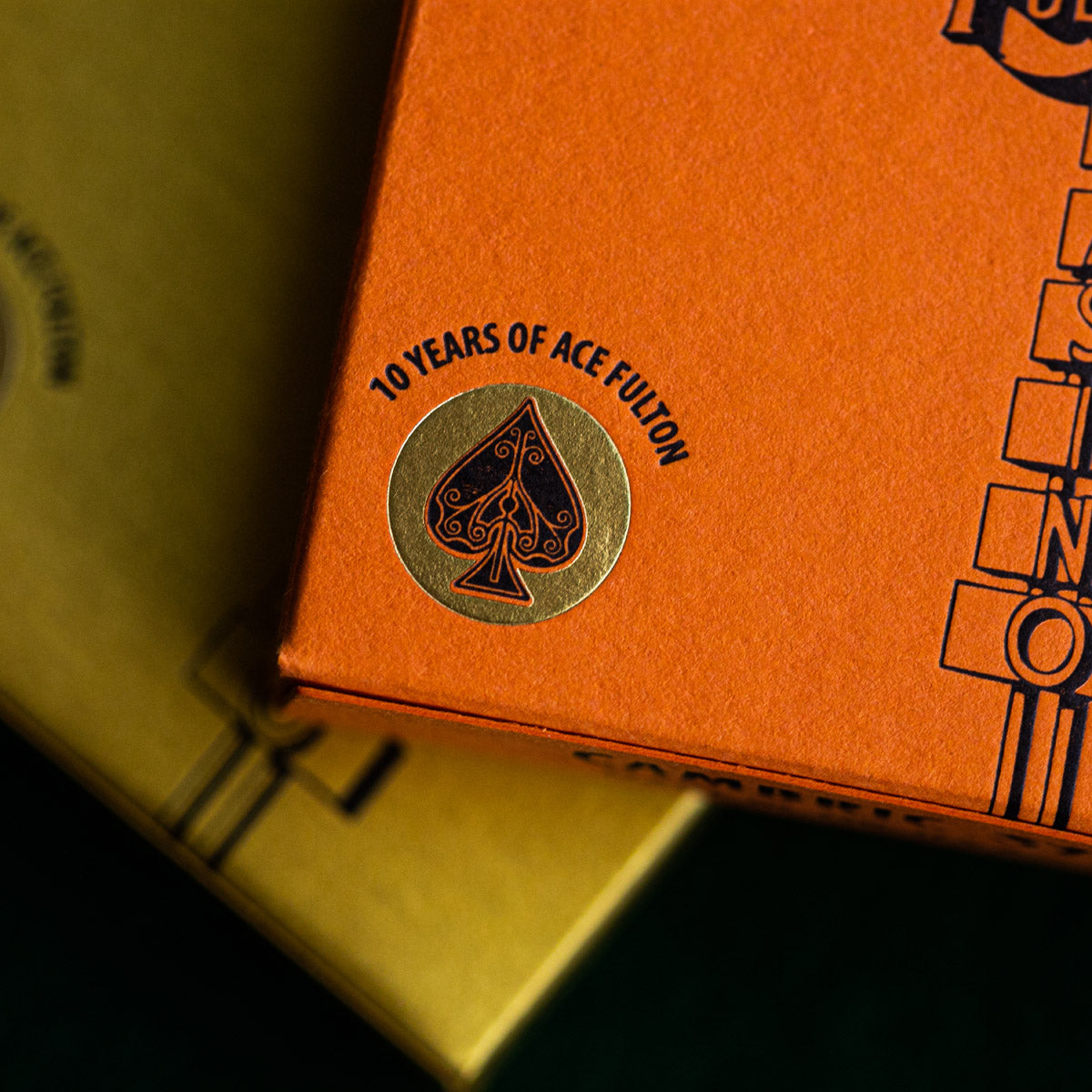 ace authentic limited edition playing cards ACE FULTON'S 10 YEAR ANNIVERSARY SUNSET ORANGE PLAYING CARDS ARTIST PR – Fulton's Playing Cards